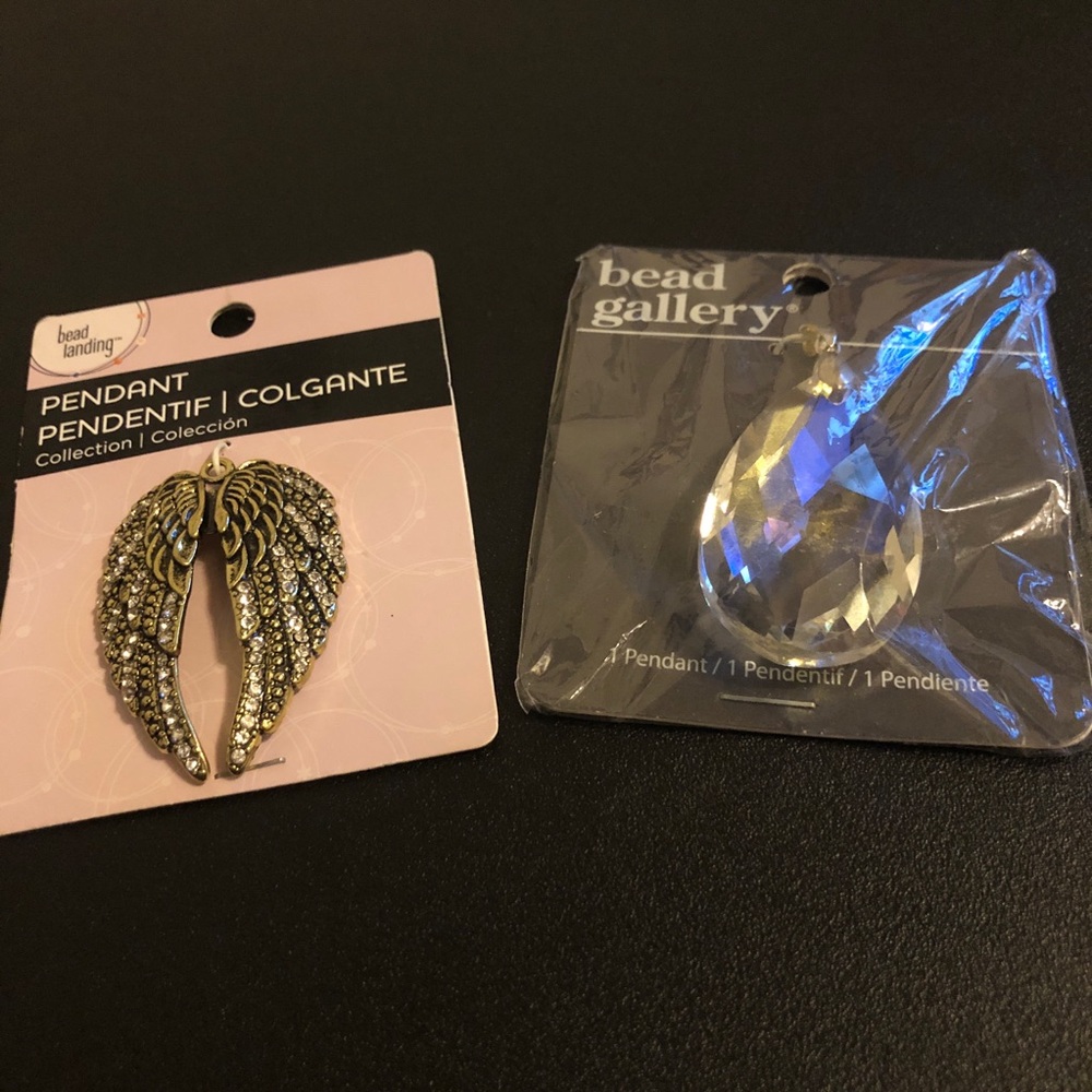 Bead Landing & Bead Gallery Pendants - Gold Wing and Iridescent Teardrop